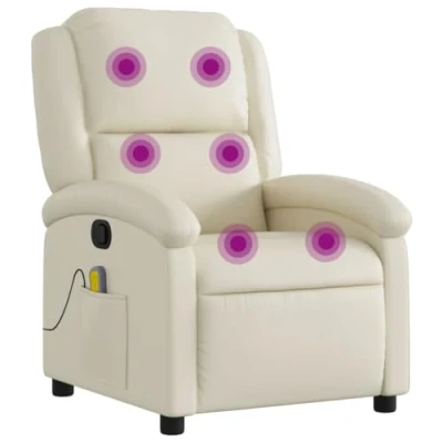 Imagen de vidaXL Sillón Reclinable de Masaje, Silla con Respaldo Reposabrazos, TV Relax Descanso, Asiento para Salón Hogar, Cuero Sintético Crema