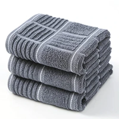 Imagen de Anyi Paños de Cocina Resistentes y absorbentes con Lazo para Colgar, 100% algodón, Toallas Bar té (16 x 26 Pulgadas, Juego 3, Gris)