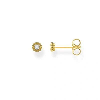 Imagen de THOMAS SABO Pendientes Individuales Flor Piedra Blanca Plata Chapada en Oro H2137 414 14, Amarillo
