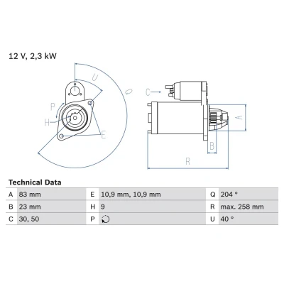 Imagen de BOSCH 0 986 019 820 Motor de arranque 12 2,3 9