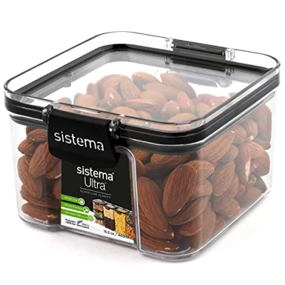 Imagen de Sistema Ultra recipientes de almacenamiento herméticos Tritan para despensas y cocinas 460 ml recipiente plástico guardar alimentos Apilables Sin BPA