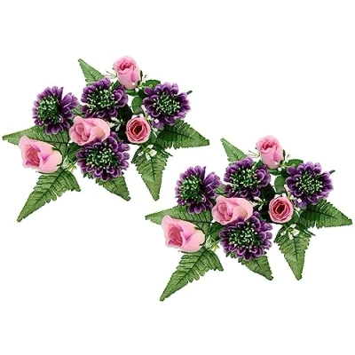 Imagen de Flair Flower Ramo de Flores Artificiales con Rosas Artificiales, Lirios, arreglo, Flores, decoración para Tumba, Cementerio, Rosas/gerberas