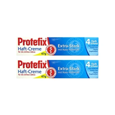 Imagen de PROTEFIX 2 cremas adhesivas para dentaduras postizas, 47 g, extrafuertes con fuerza de adherencia en húmedo