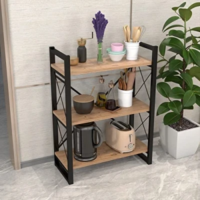 Imagen de [en.casa] Librería de 3 Niveles Estantería Pie Abierta Biblioteca para Salón Oficina Aglomerado/Metal 90 x 65 30 cm Efecto Madera y Negro