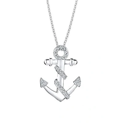 Imagen de Elli Collares Cadena para Mujer con Colgante de Ancla y Cristales, Fabricada en Plata Ley 925, 45 Cm Largo