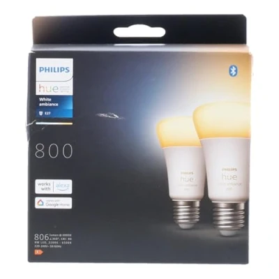 Imagen de Philips Hue Bombilla LED Inteligente, A60 E27, Luz Blanca de Cálida a Fría, 8.5W 800 lúmens, Compatible con Alexa y Google Home Pack 2 Bombillas Inteligentes