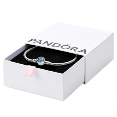 Imagen de Pandora Pulsera de plata ley con cierre diseño disco azul brillante cadena serpiente, 20