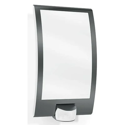Imagen de Steinel L 22 S Lámpara de pared para exteriores, en color antracita, con consumo máximo 60 W, sensor movimiento 180, alcance 10 metros,embellecedor acero inoxidable y portalámparas E27