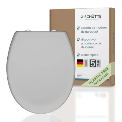 Imagen de Schütte Tapa WC Universal, Asiento de inodoro con dispositivo descenso automático, vater Universal extraíble termoestable irrompible, Tapas WC, y gafas hasta 250 kg, Gris