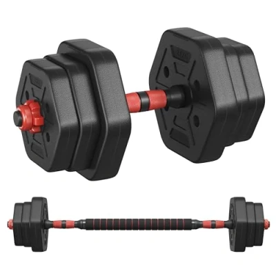 Imagen de SONGMICS Juego de Mancuernas con Barra Conexión, Mancuerna Corta, 10 kg, Peso Hexagonal para Entrenamiento, Fitness, Levantamiento en Casa, Gimnasio, Negro Tinta SYL100B01