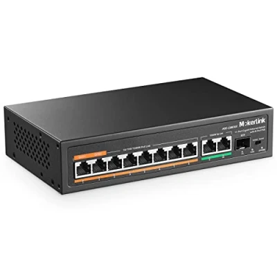 Imagen de MokerLink 11 Puertos Gigabit PoE Switch con 8 PoE+, 2 Uplink, 1 SFP Puerto, Detección de IA 120 W, Qos, Conmutador Red Plug &amp; Play Metal sin Ventilador