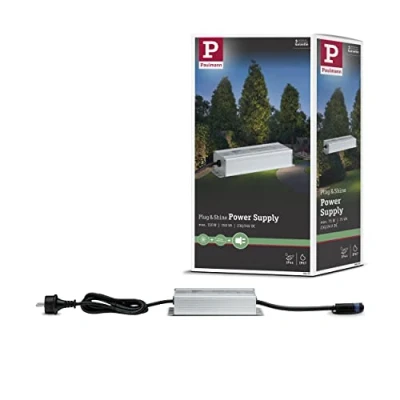 Imagen de Paulmann Fuente de alimentación Plug &amp; Shine IP44 230/24 V CC 150 W 98850 Transformador luminarias Exteriores, Plateado, 22.3 x 7 4 cm