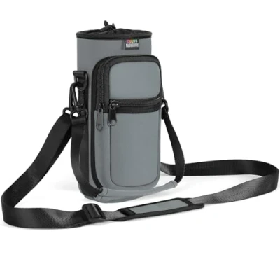 Imagen de Nuovoware Bolsillo de Botella Agua Portátil Neopreno, con Correa Hombro a Prueba Caída, Funda Impermeable 710ml Protectora para Viaje, Gris