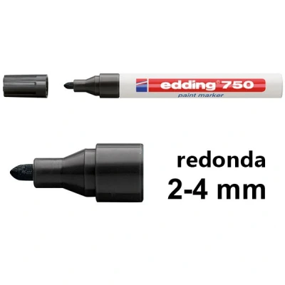 Imagen de edding 750 marcador de tinta opaca negro 10 rotuladores punta redonda 2 4 mm para metal, vidrio, piedras o plástico resistente al calor, permanente, no mancha, impermeable