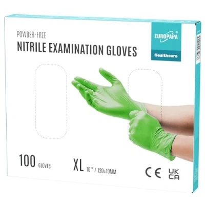 Imagen de EUROPAPA® 100 Guantes De Nitrilo Desechables, Desechables Nitrilo, Sin Polvo, LÁTex, No EstÉRiles, Disponibles (XL, Verde)