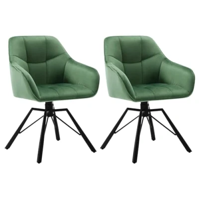 Imagen de WOLTU 2X Sillas de Comedor Giratorias Cocina Tapizadas en Terciopelo Suave Ergonomicas con Respaldo y Brazos para Salón Dormitorio Patas Metal, Verde Oscuro, BH365dgn 2