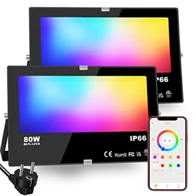 Imagen de HEKEE Foco LED RGB de Colores 80W Inteligente Controlado por la Aplicación Teléfono Proyector Exteriores, IP66 Impermeable