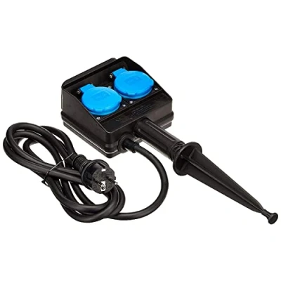 Imagen de as Schwabe Toma de distribución picos tierra doble 230 V / 16 distribuidor tomas corriente con cable manguera goma 2 m y tapa abatible IP44 Negro