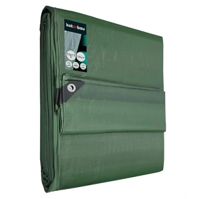 Imagen de KOTARBAU® Lona Impermeable Exterior, 10 x 15 m, Verde, 120 g/m2, Ojales de Aluminio, protección Resistente, Cubierta, Industrial Polietileno, Toldo Reforzado, Lonas Impermeables Exterior
