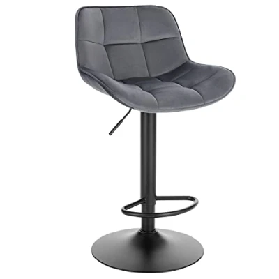 Imagen de EUGAD Taburete Alto de Cocina, Giratorio 360 y Ajustable en Altura 62 84 cm, Bar Terciopelo con Respaldo Reposapiés, Gris Oscuro/Negro