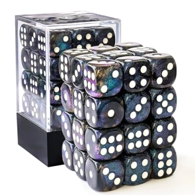 Imagen de Bescon Moonstone dados de 6 caras 12 mm, caja ladrillos 36 pulgadas, D6 negros semi translúcidos con brillo azul, troquel seis mm (36) bloque piedra lunar