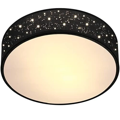 Imagen de Monzana Lámpara Techo de Tela Redonda Ø30cm Efecto Cielo Estrellado para dormitorio comedor oficina Negro