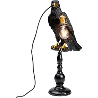 Imagen de Kare Design Animal Sitting Crow, cuervo, oro/negro mate, lámpara de mesa, decoración dormitorio, salón, 61 x 16 29 cm (bombilla no incluida)
