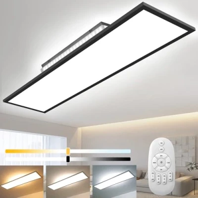 Imagen de lámpara de techo LED regulable 120 x 30 cm, función memoria, con mando a distancia, 52 W, alto brillo, 2700 K 6500 K, luz blanca cálida, natural, fría, panel para