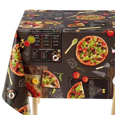 Imagen de KP HOME mantel impermeable de PVC fácil limpiar, rectangular 250 x 140 cm, hule para amantes la pizza, plástico lavable jardín, color negro oscuro