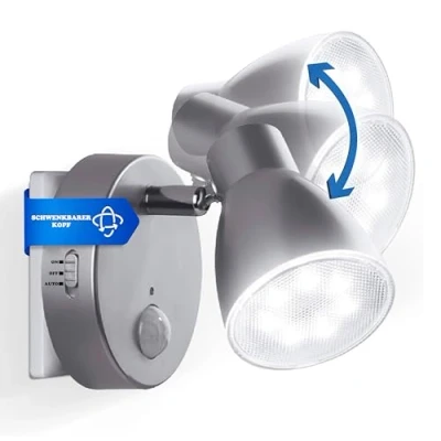 Imagen de Trango 2635 014 luz de noche con sensor LED *MILO* movimiento y función automática en plata seguridad directa 230V, lámpara enchufe, pared,
