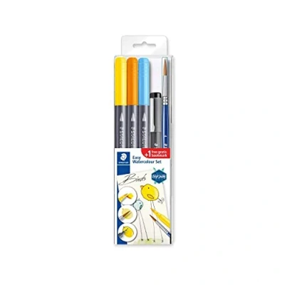 Imagen de STAEDTLER Design Journey 3001STB5 1 Estuche con 3 rotuladores acuarelables doble punta, rotulador Pigmen Liner, pincel + GRATIS punto de libro. Temática pájaros.