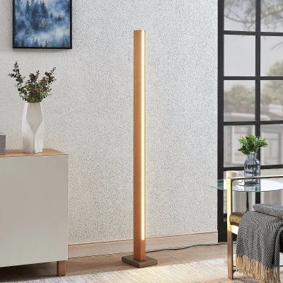 Imagen de Lucande lámpara de pie LED Tamlin, 152 cm, madera, haya, 3000K