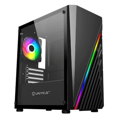 Imagen de UNYKAch Caja PC Gaming Micro ATX Mini GLAYZE, Frontal ARGB, Cristal Templado Lateral, Ventilador ARGB 120 mm, USB 2.0 y Dos 3.0