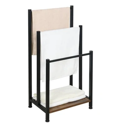 Imagen de Niceey Toallero de Pie con Repisa Soporte Independiente, Organizador Metal 3 Niveles Repisa, Toallas Baño y Manos, Accesorios Baño, Negro