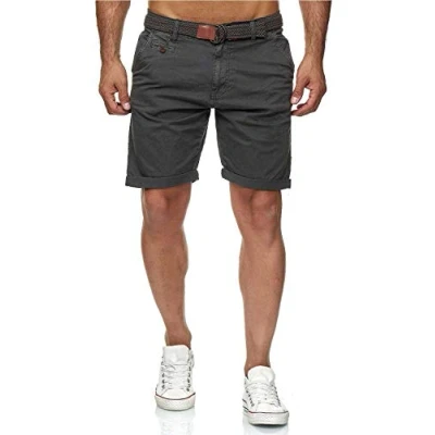 Imagen de Indicode Conor Pantalones cortos chinos para hombre, con cinturón, 100% algodón, bermudas de corte regular gris S