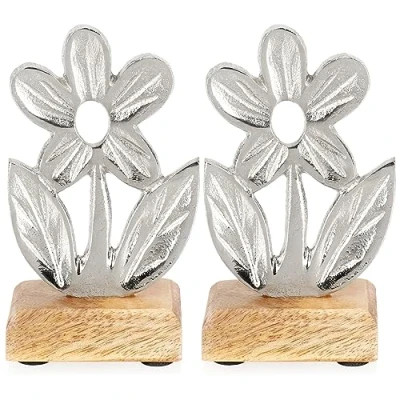 Imagen de com four® 2X Soportes de Flores Decorativas Flor Metal Premium sobre una Base Madera Decorativa para Colocar y Regalar (2 Piezas 4)
