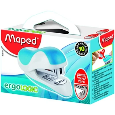 Imagen de Maped Grapadora de Oficina Ergologic Mini 26/6 Manual Zona Apoyo Blanda Compatible con Grapas 24/6 y Profundidad Grapado 27 mm 3 Colores