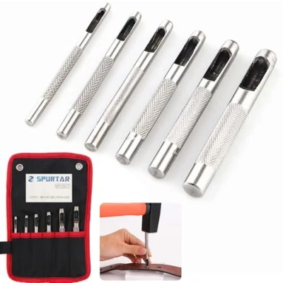 Imagen de Spurtar Juego de 6 punzones acero al carbono carbono, herramienta agujero redondo cuero resistente con bolsa almacenamiento 1/8&quot;, 5/32&quot;, 3/16&quot;, 7/32&quot;, 1/4&quot;, 5/16&quot;