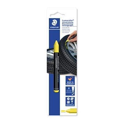 Imagen de Staedtler Tiza universal permanente para neumáticos Lumocolor Omnigraph 236, marcas opacas en superficies oscuras, resistente al agua, color amarillo, 236 1 BK