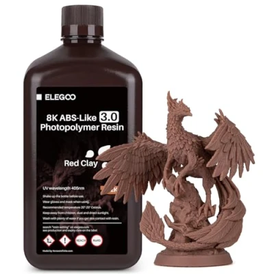 Imagen de ELEGOO 8K Resina ABS Like 3.0, Rápida UV LCD de Alta Precisión, No Quebradiza, Tóxica para Impresora 3D LCD/DLP Fotopolímero 2000g Arcilla Roja