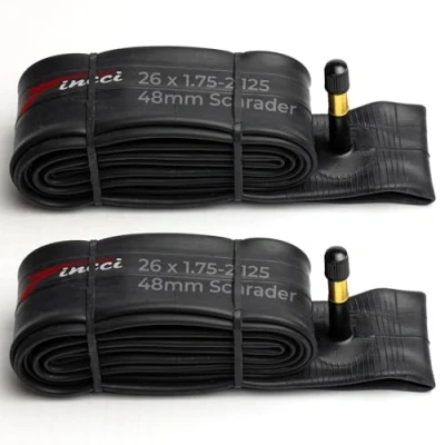 Imagen de Fincci Camara bicicleta 26 Pulgadas Par de cámara carretera 26x1.75x1.95x2.0x2,1 para MTB Montaña Bici Cámaras Aire Schrader Válvula 48mm Interior Paquete 2 componentes ciclismo