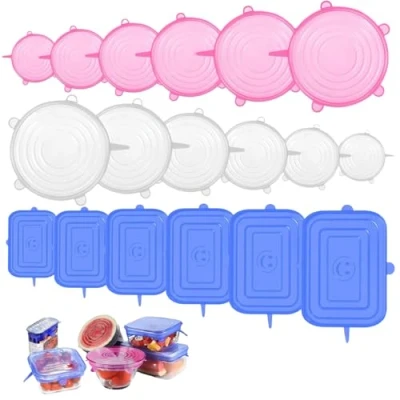 Imagen de EKSMA Paquete de 18 Tapas elásticas Silicona, Silicona en Diferentes tamaños, Redondas Reutilizables, para Cuencos Fruta enlatada