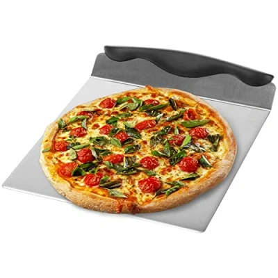 Imagen de COM FOUR® Deslizador de pizza acero inoxidable Bandeja con mango plástico Pala para 20,5 x cm (angular negro/color plata)