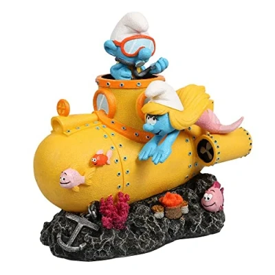 Imagen de Figura submarina Aqua Della Pitufos 15,8 x 10,8 16 cm Muy Detallada y Hecha de Resina poliéster no tóxica con pH Neutro para acuarios Agua Dulce Salada