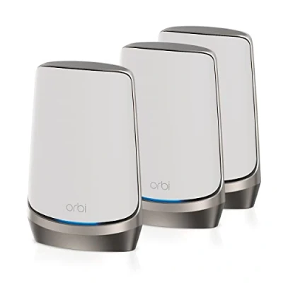 Imagen de Netgear Orbi WiFi Mesh 6E Quadband (RBKE963) Router con 2 Satélites, Red de hasta 800 m2, 200 Dispositivos, AXE11000 (Hasta 10.8Gbps)