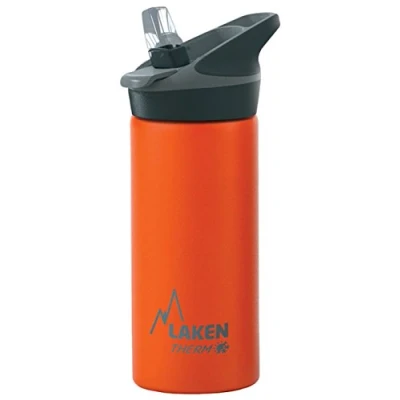 Imagen de Botella de Agua Térmica al Vacío Acero Inoxidable Doble Pared Laken (0,50L Naranja) Tecnología 24 Horas Frío Ideal para Trabajo o Deporte Cierre Hermético y Uso Vertical