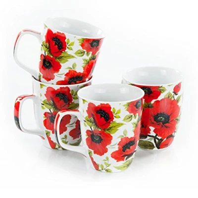 Imagen de Olymp Juego de 4 tazas porcelana 400 ml, diseño amapolas