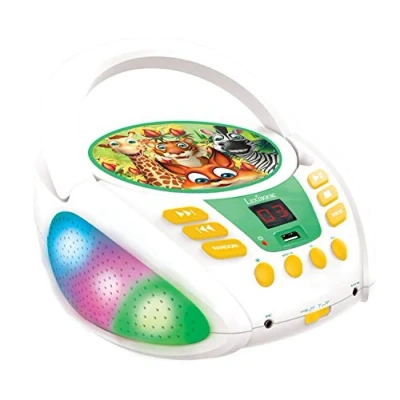 Imagen de Lexibook RCD109ANX Animales de la Selva Lector CD Bluetooth Portátil, Efectos Multicolores, Entrada para micrófono, AUX IN, AC o Funciona con batería, Niños, Blanco, Color jardín opulento