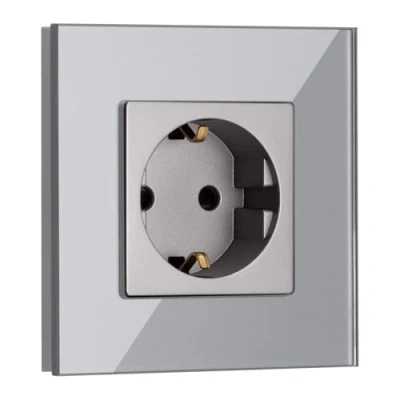 Imagen de Navaris Enchufe con marco de cristal Schuko tipo F para empotrar Placa vidrio empotrable en pared diseño elegante Gris