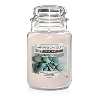 Imagen de Yankee Candle Stony Cove Vela aromática (tamaño grande), diseño de flor naranja y almizcle blanco